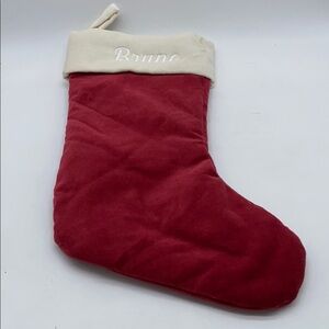 Pottery Barn Bruno Velvet Stocking Christmas Monogram Holiday Xmas Red Cream 14”